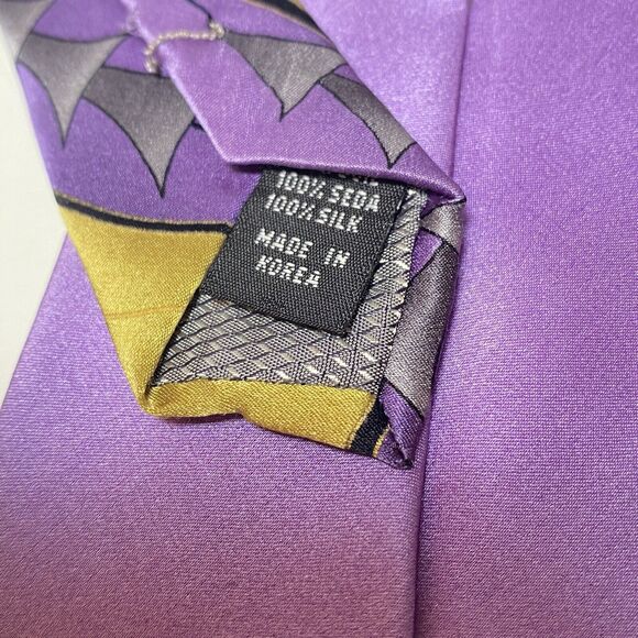 Franco Napoli Handmade NeckTie100% Silk Italy Purple Gold Swirl 60”x 4” Retro - Picture 5 of 6